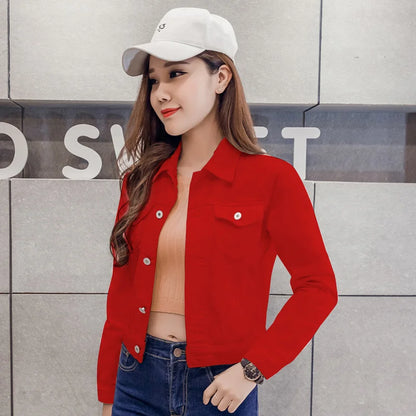 Spring Autumn Women Short Denim Jacket Candy 8 Colors Streetwear Chic Jean Coat Lady Slim Small Outerwear Female casual Tops
