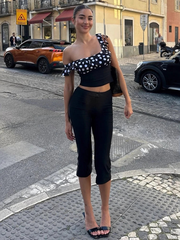 Black Capris Slight Flare Pants Women Y2k Clothes Slim Fit Trousers Pantalones De Mujer Zipper Roupa Feminino Streetwear
