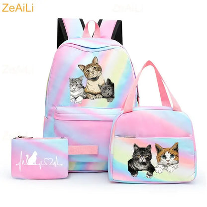 3pcs White Puppy Maltese Dog Colorful Backpack with Lunch Bag for Women Student Teenagers Rucksack Casual School Bags Sets