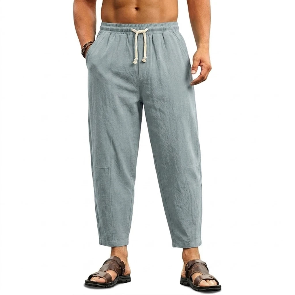 Summer Men's Linen Trousers Solid Color Casual Pants for Men Sport Breathable Baggy Pant