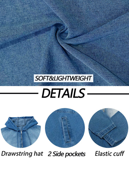 plus Size Women's Casual Hooded Denim Jacket Washed Comfortable Loose Fit Denim Coat for Women