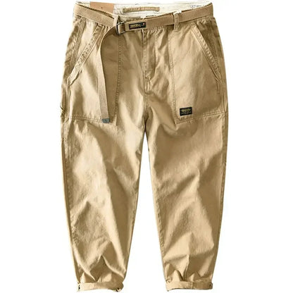 Autumn Summer Wide Leg Cotton Work Trousers Men's Cone Straight Loose Wear Resistant Pocket Pants Retro Wash Casual Workwear