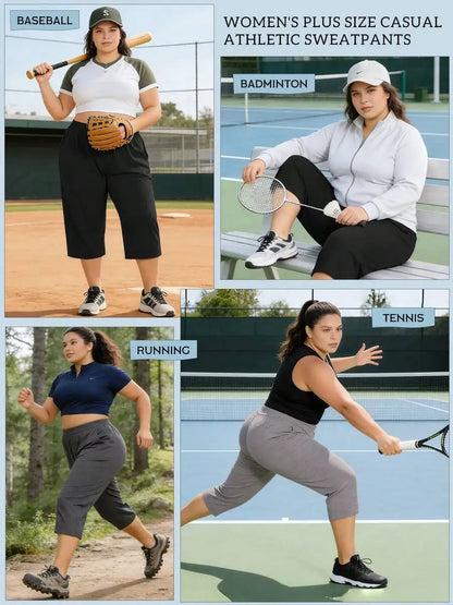 3 Pack Women's Plus Size Capri Sweatpants - Loose Cropped Yoga Lounge Pajama Pants With Pockets For Summer Light Gray + Dark