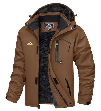 Men's Water-Resistant Ski Jacket Winter Fleece Lined Snow Coat Warm Windproof Outdoor Jacket