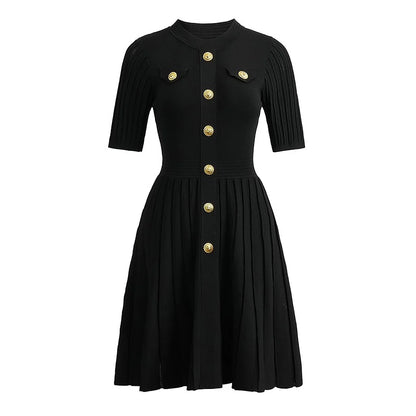 ZJYT New Summer 2026 Fashion Knit Dresses for Women Elegant Short Sleeve Beige Black Casual Daily Party Aline Dress Vestidos