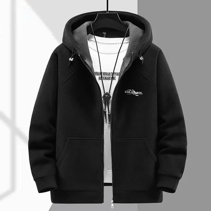 2024 Men's Hooded Shirt Long Sleeve Thickened Polar Fleece Zip-up Hoodies Warm Autumn Winter Jacket Male Big Size 12XL 10XL Plus