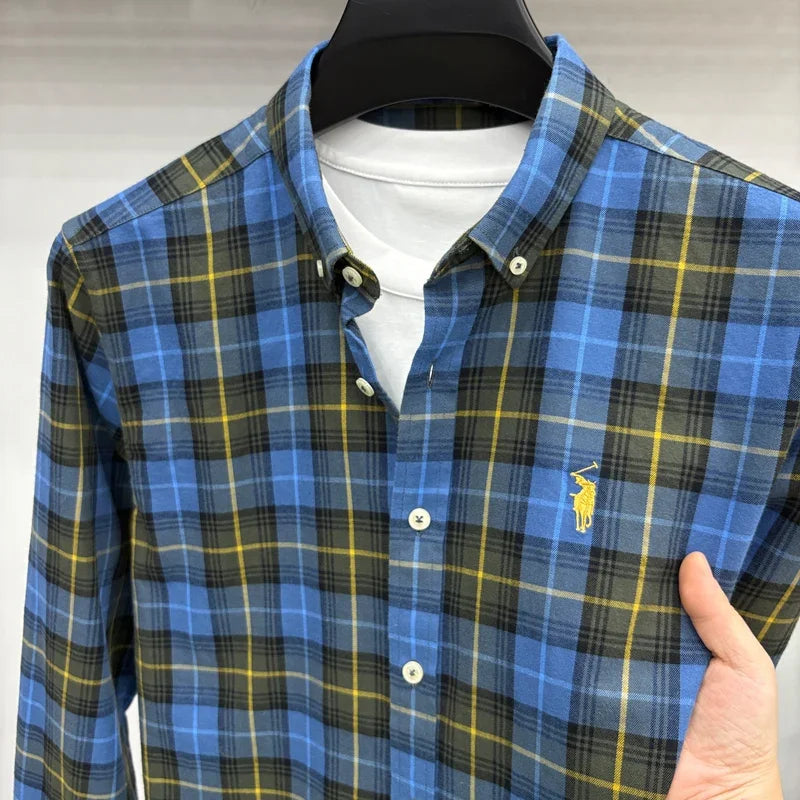 Luxury Brand Embroidery 100% Cotton Long Sleeved Shirt Men's New Shirt Men's Casual Loose Top Business Men