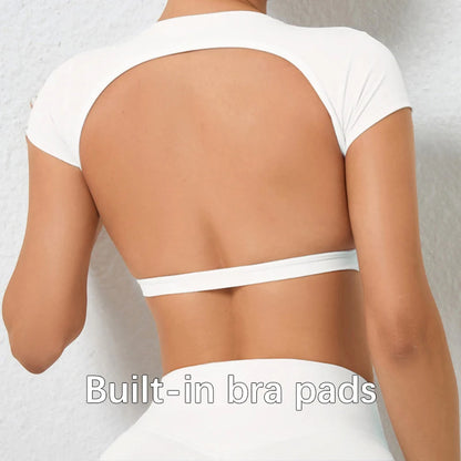 Hearuisavy Summer Sports Shirts Breathable Workout Tops Fitness Sportswear Backless Yoga Clothing Sport Crop Tops Women Gym Top