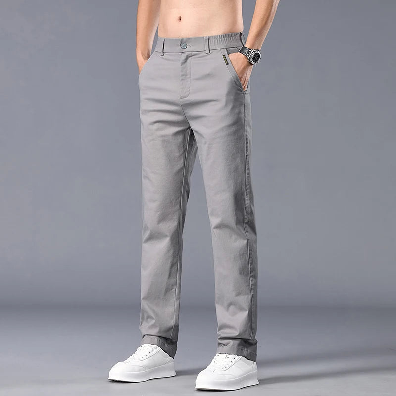 Business Straight Ice Silk Casual Pants Men Spring Summer Thin Breathable Fashion Trousers Classic Men's Clothing Luxury Pants
