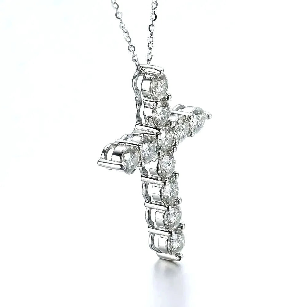 Full Moissanite Cross Pendant Original Sterg Sliver Chain Plated White Gold Fine Necklace For Women Jewelry