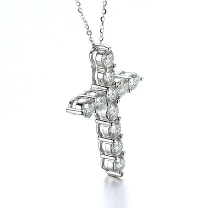 Full Moissanite Cross Pendant Original Sterg Sliver Chain Plated White Gold Fine Necklace For Women Jewelry