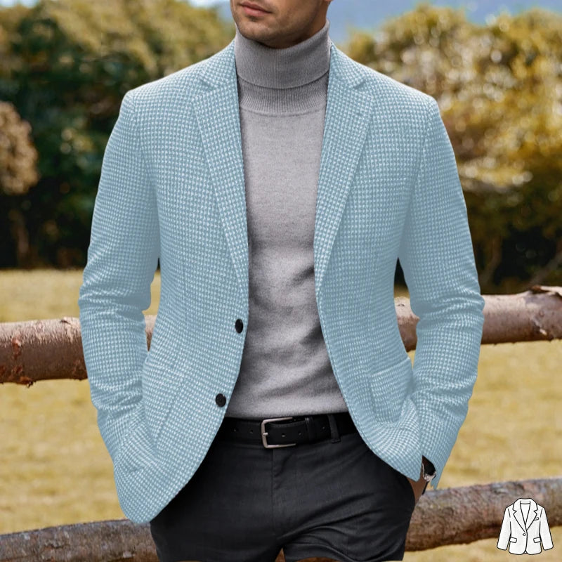 Men's Casual Blazer Houndstooth Wool Blend Suit Jacket Notched Lapel Slim Fit Business Formal Dress Sport Coat Outerwear