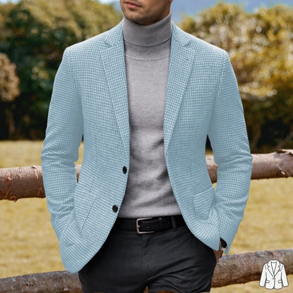 Men's Casual Blazer Houndstooth Wool Blend Suit Jacket Notched Lapel Slim Fit Business Formal Dress Sport Coat Outerwear
