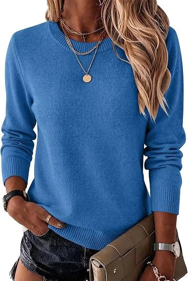 Women's Fashionable Wool Blend Sweater, Long-Sleeved with a Round Neck,