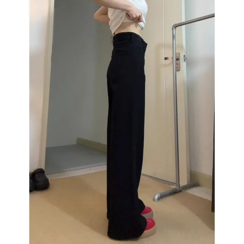 Womens Jeans Black Slim Wide Leg High Waist Spring New Womens Pants Stretchy Straight Long Trousers Flare Tummy Control