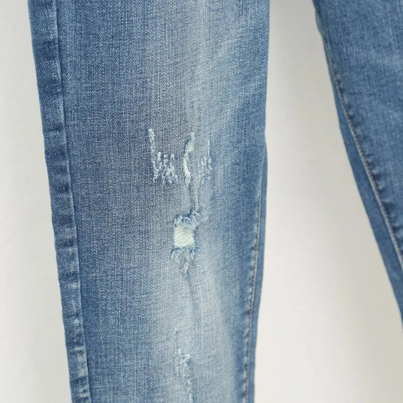 Spring summer Large size jeans women's stretch fat sister nine-point pants were thin high waist pants Big 5xl 6XL