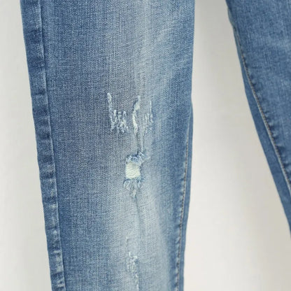 Spring summer Large size jeans women's stretch fat sister nine-point pants were thin high waist pants Big 5xl 6XL
