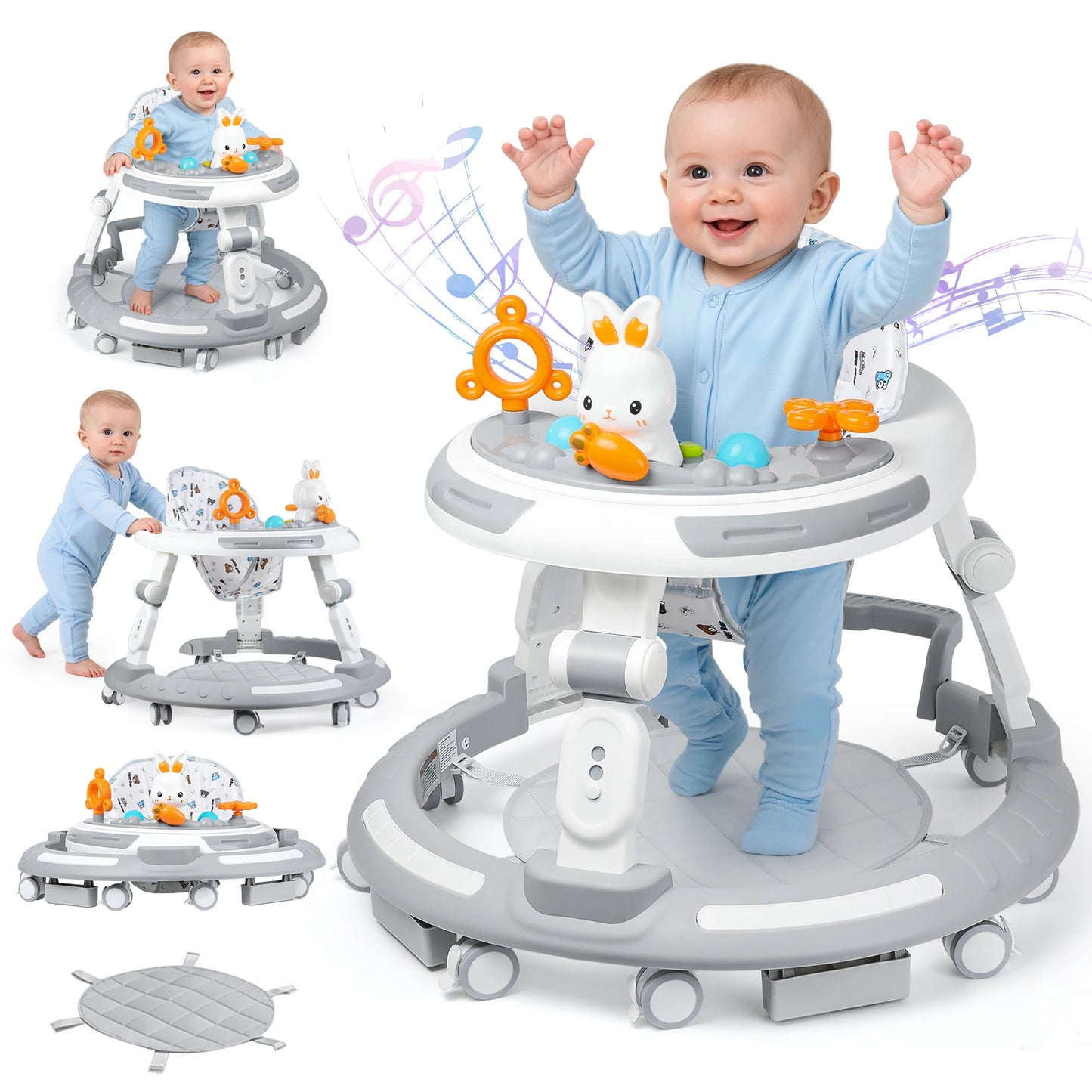 Safety-Enhanced 4-In-1 Grow-With-Me Baby Walker & Play Center - Adjustable 8 Heights, Anti-Tip Base, 8 Silent Brake Wheels