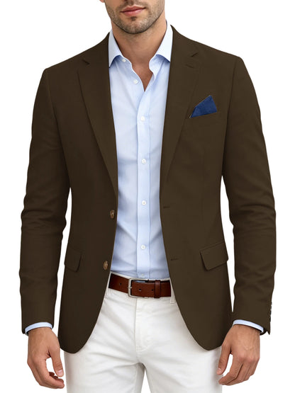 Men's Linen Blend Blazer Notched Lapel Two Button Breathable Suit Jacket For Business Casual Wedding Daily Wear