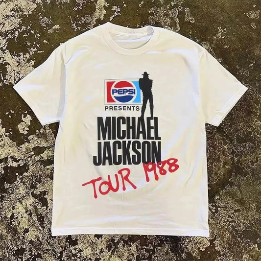 2026 New MJ Michael Jackson 1988 Tour Graphic Cotton T-Shirt High-Quality Summer Men's Clothing Women's Vintage Fashion T Shirt