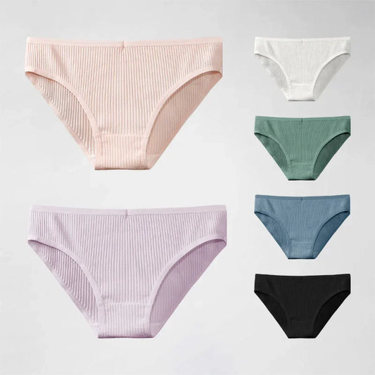 Women's pure cotton underwear women's comfortable breathable striped 100% cotton crotch briefs mid-waist simple girl underpants
