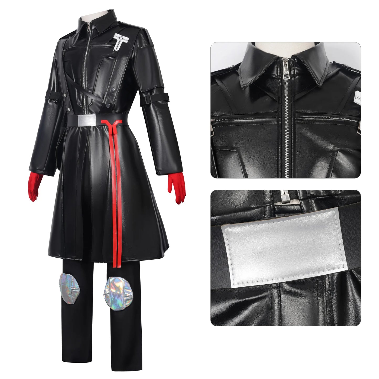 Men's Black Cosplay Costume, Long Coat & Leather Outfit for Game Character, Halloween Carnival Party Wear
