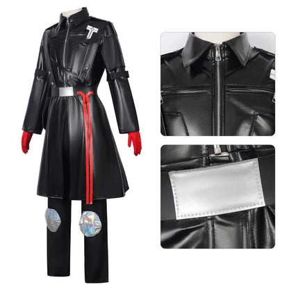 Men's Black Cosplay Costume, Long Coat & Leather Outfit for Game Character, Halloween Carnival Party Wear