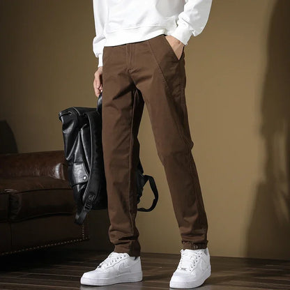 2024 New Men's Cotton Slim Casual Pants Korean Style Stretch Straight Fashionable Solid Color Versatile Casual Trousers Male