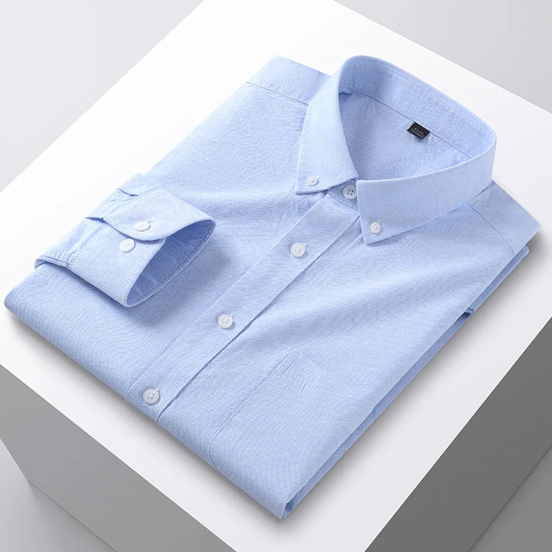 100% Cotton Men's Oxford Shirts Spring Autumn Long Sleeve Basic Casual Solid Striped Button Down Social Business Formal Plus 5XL
