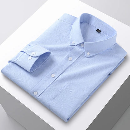 100% Cotton Men's Oxford Shirts Spring Autumn Long Sleeve Basic Casual Solid Striped Button Down Social Business Formal Plus 5XL