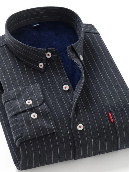 Men's Thickened Flannel Warm Striped Shirt Autumn Winter Casual Style Wear Resistant Durable Outerwear Youth Popular Fashion