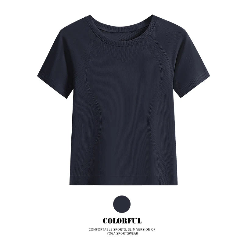 DRUR Women Seamless Yoga T-Shirt Short Sleeve Workout Tops Fitness Gym Sportswear Summer Breathable Running Shirt Golf Crew neck