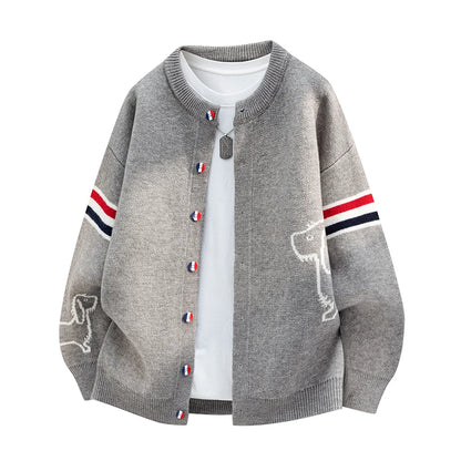 Couple Style Long-Sleeved Cardigan Knitwear Round Neck Button Striped Design High Quality Stamp Casual Fashion Keep Warm Coat