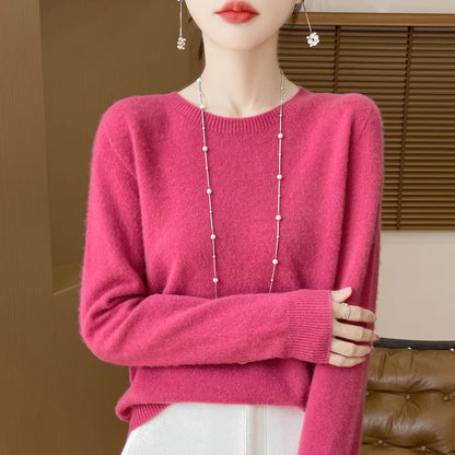 Women 100% Merino Wool Sweater New Fashion O-Neck Pullover Tops Basic Jumper Autumn Winter Woman Cashmere Sweater Knitted Blouse