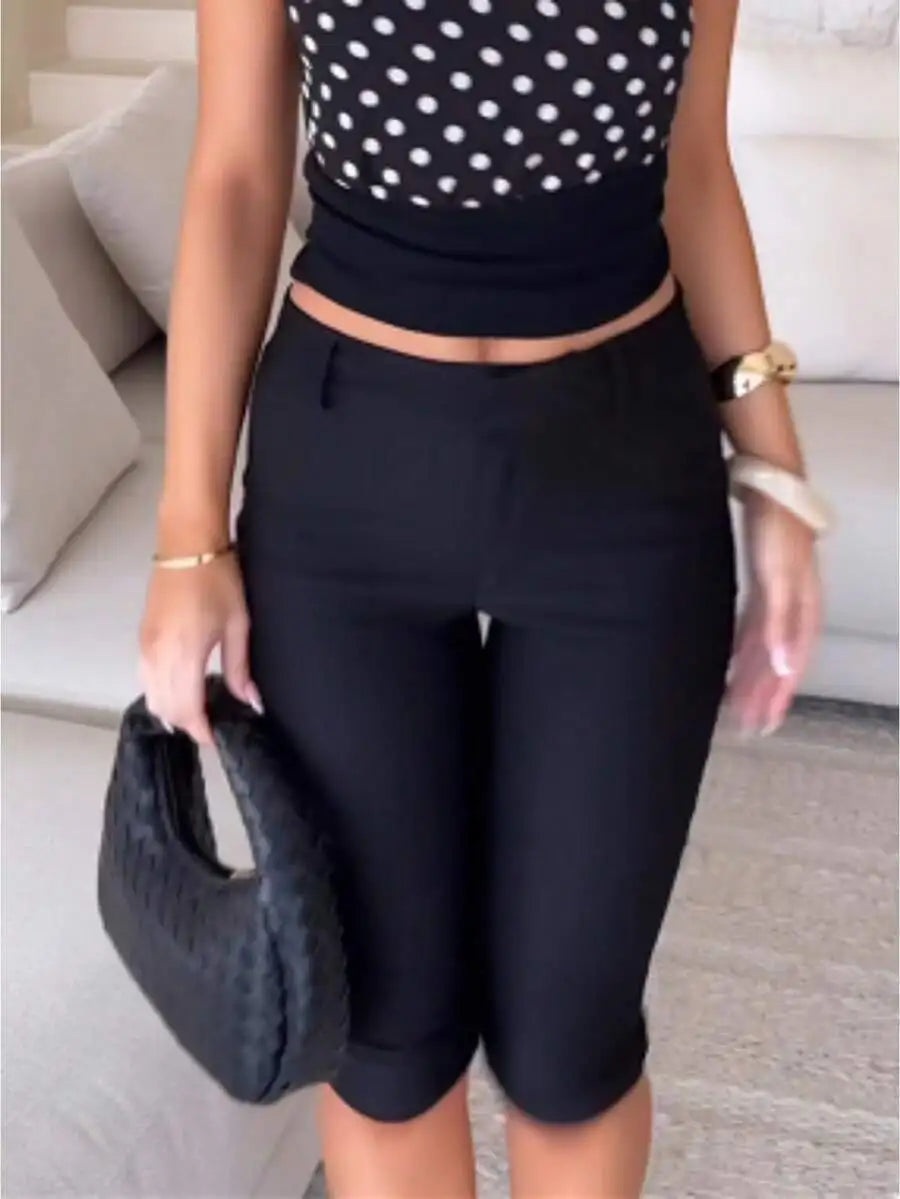 Women Side Slit Capri Pants Stretchy Slim Fit Capris Yoga Leggings