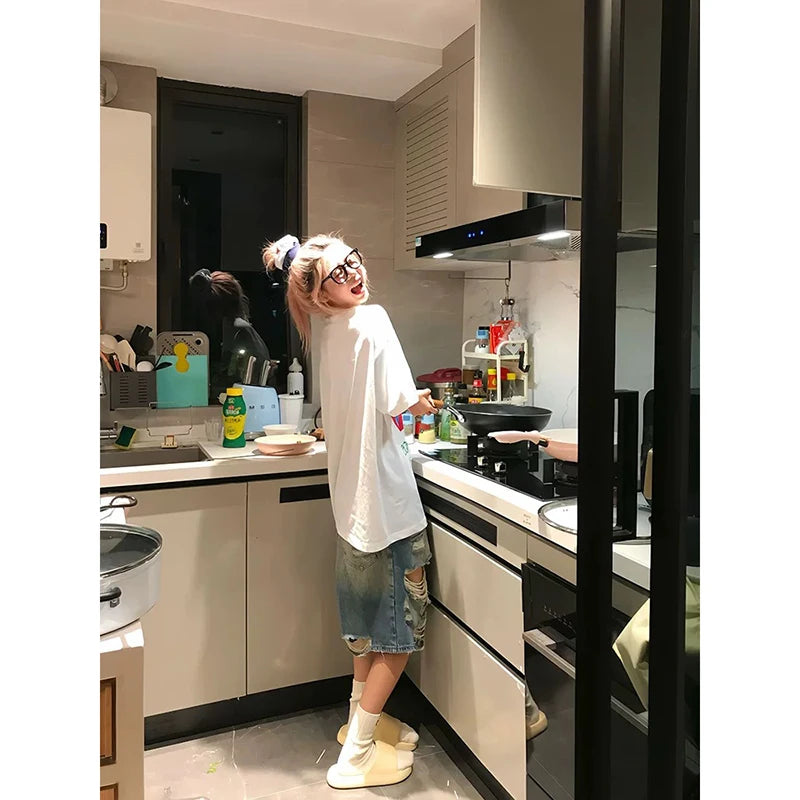 YIBASHU Summer Women Abi American Ripped Jeans Shorts Kpop 2000s Aesthetic Baddie Style  Denim Pants Grunge