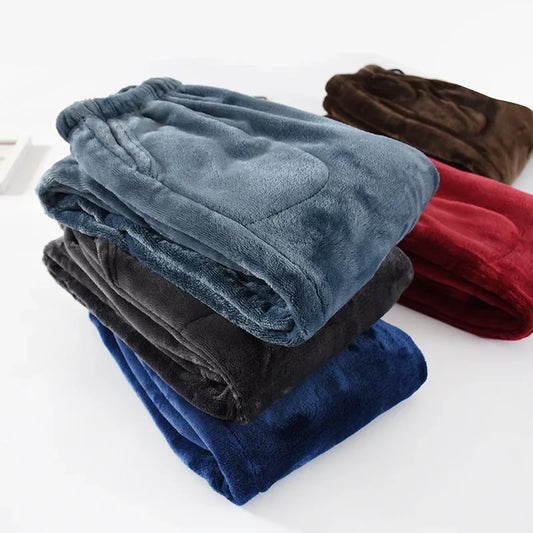 Autumn and Winter Thickened Flannel Pajama Bottoms Pants Men's Thickened Coral Fleece Loose Large Size Warm Homewear Pants