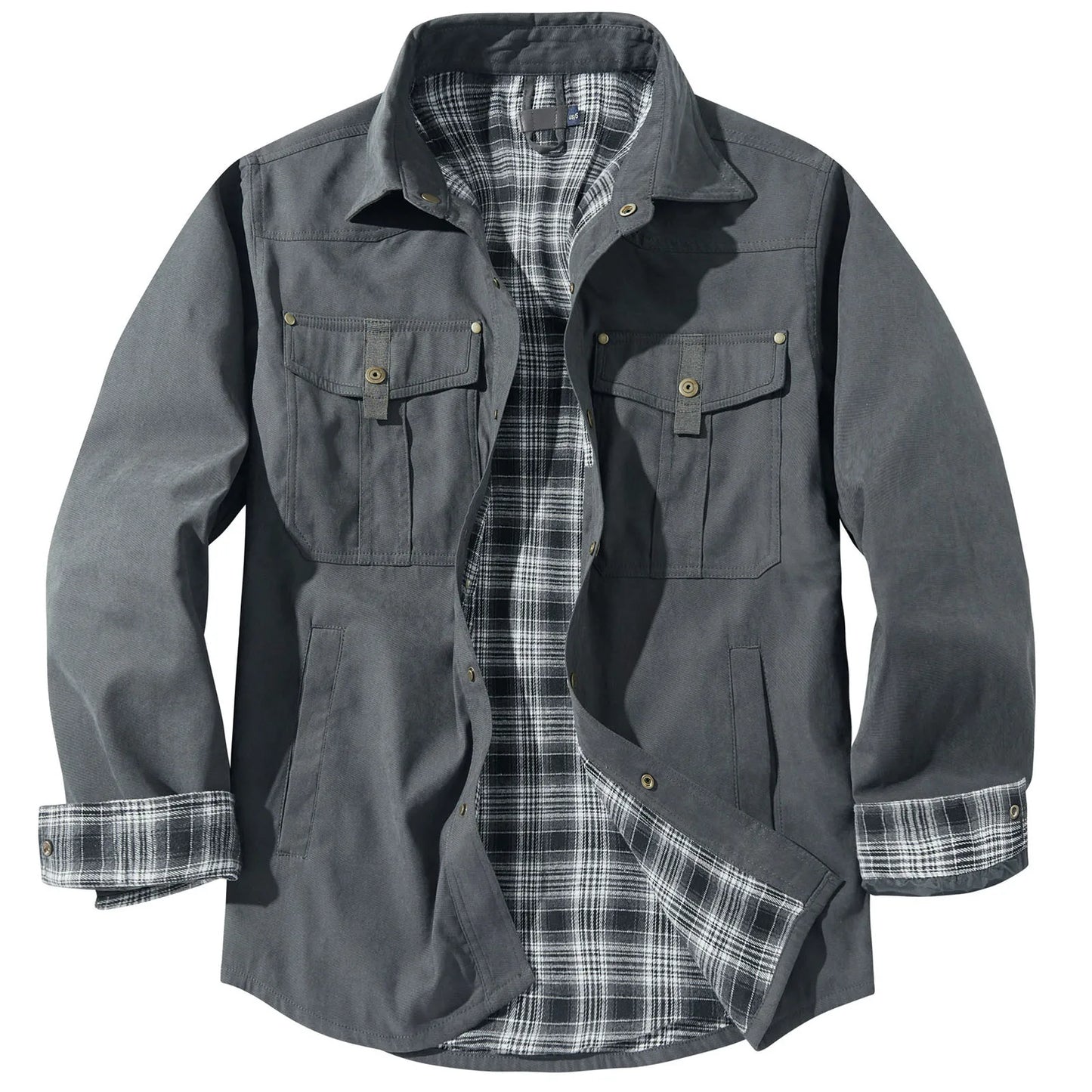 Men's Plus Size Lapel Plaid Flannel Casual Jacket Winter Warm Thickened Solid Color Jacket