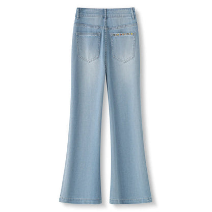 ZJYT Summer Women's Flared Jeans Thin Pants High Street Fashion 2026 New High Waist Casual Blue Denim Trousers Female Bottoms