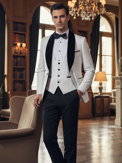 ST Cassy High Quality white party outfit for man luxury Retro carving Slim Fit Tuxedo Prom Suit Fashion Male Groom Wedding