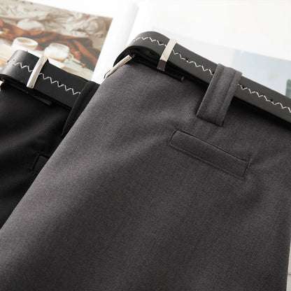 ZJYT Elegant Ladies Summer Skirts for Women 2026 New Fashion High Waist Belted Office Work Knee Length Skirt Female Faldas Grey