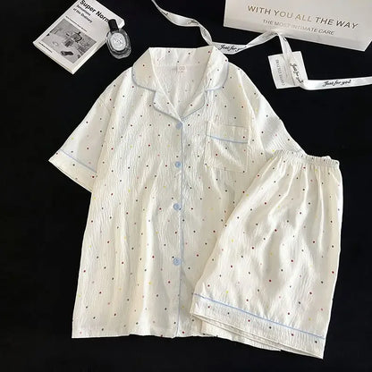 Polka Dot Elegant Women 3PCS Pajama Set Sleepwear Pajama Set Top and Pant with Shorts 3 Piece Set Home Suit Sweet Outfits Y2K
