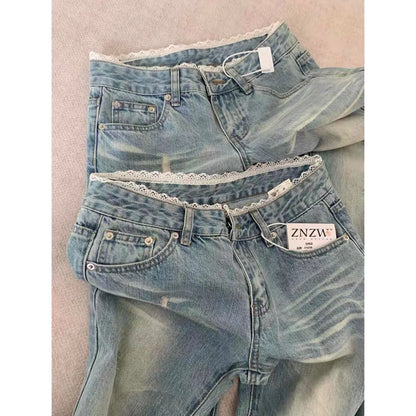 Botvotee Retro Classic American Vintage Denim Jeans for Women Low Waisted Straight 1950s/1960s Inspired Jeans Light Blue Pants