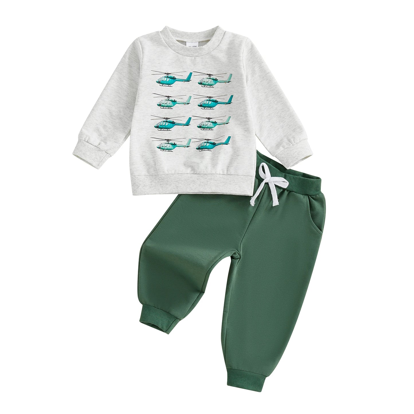 Baby 2Pcs Fall Outfits Long Sleeve Helicopter Print Sweatshirt Pants Set Kid Clothes