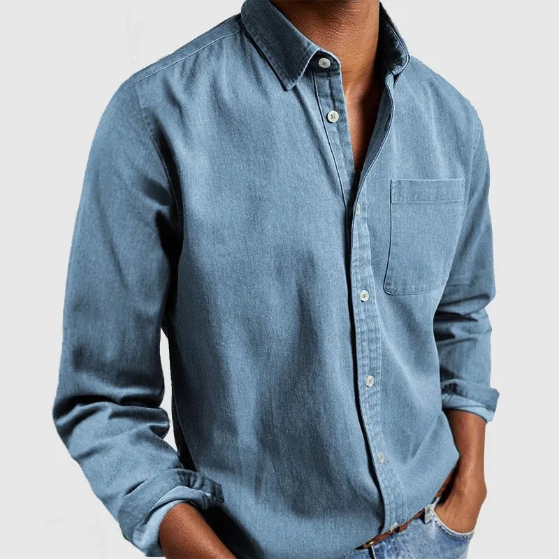 Men's Solid Color Casual Long Sleeve Shirt Daily Commuter All-Match Full Cardigan Fashion Lapel Top