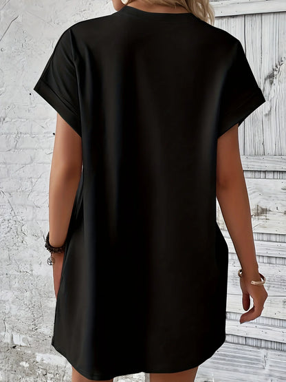 Ladies' summer loose MILANO ITALIA letter pattern printed round neck short sleeved pocket comfortable casual plus size dress