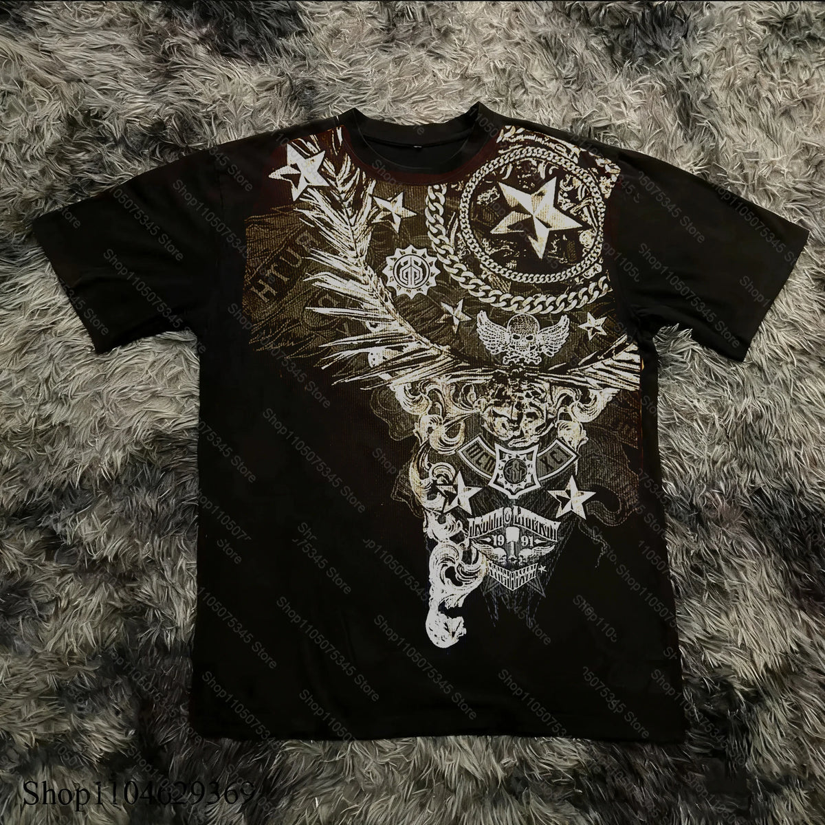 Retro Classic Gothic Style T-shirt Print Oversized Shirt High Street Shirts Gothic Round Neck Cotton Tops New Mens Women T Shirt