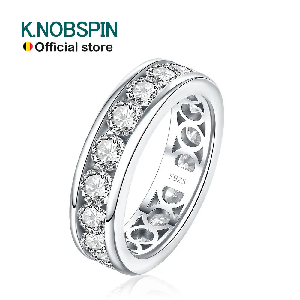 KNOBSPIN 3mm 4mm Moissanite Rings for Women Man D VVS1 Round Brilliant Cut Diamond s925 Sterling Silver Moissanite Eternity Band