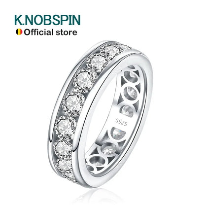 KNOBSPIN 3mm 4mm Moissanite Rings for Women Man D VVS1 Round Brilliant Cut Diamond s925 Sterling Silver Moissanite Eternity Band