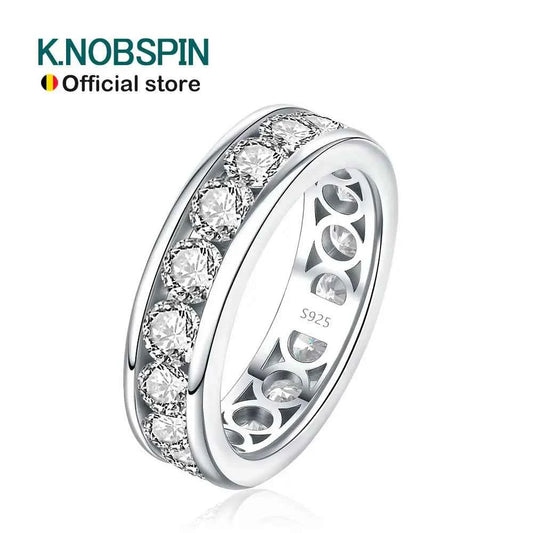 KNOBSPIN 3mm 4mm Moissanite Rings for Women Man D VVS1 Round Brilliant Cut Diamond s925 Sterling Silver Moissanite Eternity Band